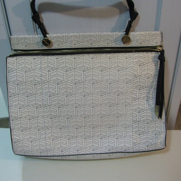 Foley+Corinna Handbags - Foley + Corinna Signature Top Handle Faux Leather Zip Pockets White Black Bag